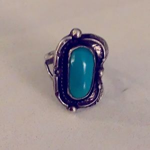Large sterling signed turquoise ring